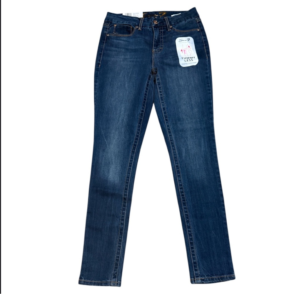 Dark Blue Women's Skinny Jeans with Tummy Control - Picture 3 of 6